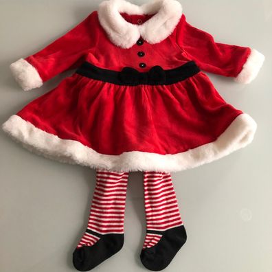 Baby-Weihnachts-Outfit - 2 teilig Kleid Strumpfhose Weihnachten Set Mädchen Rot