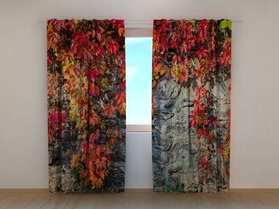 Fotogardine Efeu im Herbst, Fotovorhang mit Motiv, Digitaldruck, Gardine auf Maß