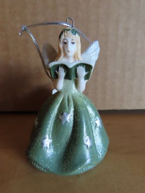 Figur Engel mit Buch und grünem Kleid Porzellan als Glocke ca. 6 cm groß