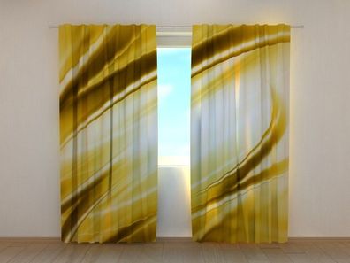 Fotogardine goldene Abstraktion, Vorhang mit Motiv, Fotodruck, Gardine auf Maß