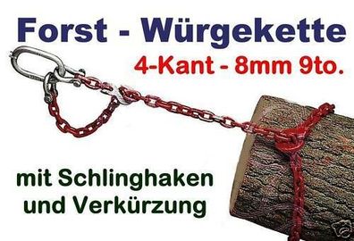 Chokerkette Forstkette Rückekette mit Schlinghaken und Nadel G10/8mm/2,0m 