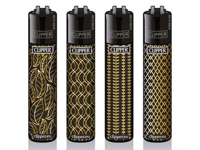 Clipper Medium Original Feuerzeug Serie ´GOLD Printing´ 4 Stück Feuerzeuge 4X