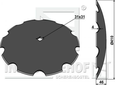 Scheibe für Scheibeneggen gezahnte Scheibe Ø410 S4 F46 C31mm-Vierkantwelle