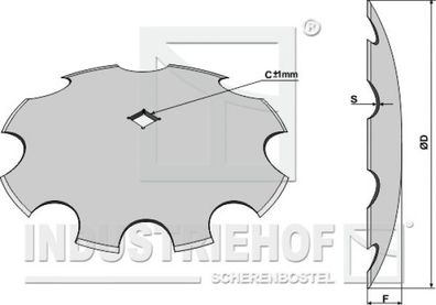 Scheibe für Scheibeneggen gezahnte Scheibe Ø450 S4 F57 C29mm-Vierkantwelle