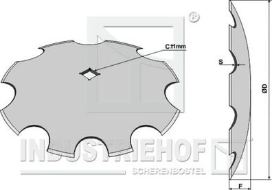 Scheibe für Scheibeneggen gezahnte Scheibe Ø450 S4 F57 C30mm-Vierkantwelle