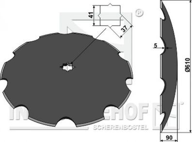 Scheibe für Scheibeneggen gezahnte Scheibe Ø610 S5 F90 C37/41mm-Vierkantwelle