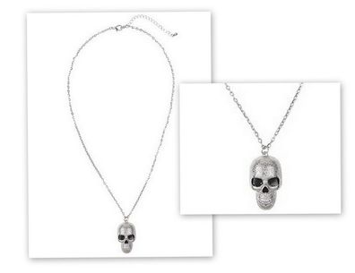 Halskette mit Totenkopf Schädel Metall Kette 70 cm Halloween Gothic Schmuck NEU