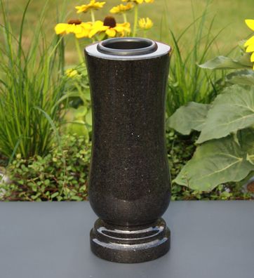 Vase Steinvase Grabvase Gartenvase Granitvase aus Granit Schwedisch Black / schwarz