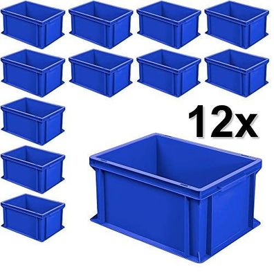 12x Euro-Stapelbehälter mit 2 Griffleisten, LxBxH 400x300x220 mm, 21 Liter, blau