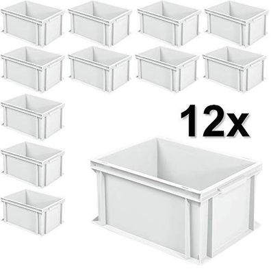 12x Euro-Stapelbehälter mit 2 Griffleisten, LxBxH 400x300x220 mm, 21 Liter, weiß