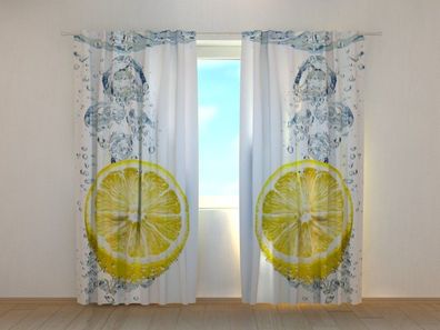 Fotogardine Zitronen im Wasser, Vorhang mit Motiv, Fotodruck, Gardine auf Maß