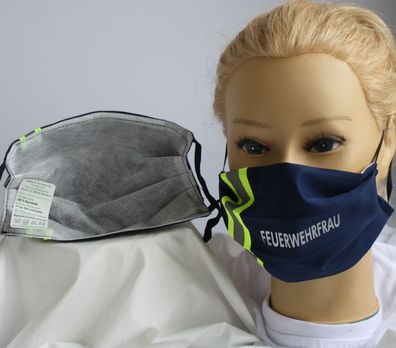 Textil Design Maske in ORANGE mit zertifizierten Innenvlies - Rettungsdienst - 15828-