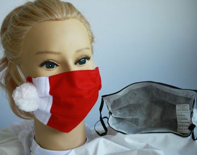 Textil Design Maske aus Baumwolle, mit zertifiziertem Innenvlies - Weihnachten Rot-We