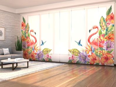 Schiebegardine tropische Flamingos, Flächenvorhang mit Motiv, Gardine auf Maß