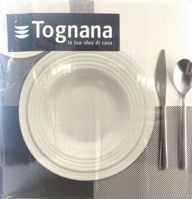 Tognana Tafelservice 18 teilig, Porzellan, Weiß, Rings, Teller, Tellerset * A