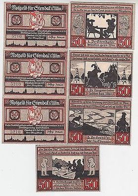 komplette Serie mit 7 Banknoten Notgeld Stadt Stendal 1921
