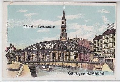 63073 Ak Gruß aus Hamburg Zollcanal Kornhausbrücke um 1900