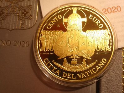 Original 100 euro 2020 PP Vatikan Gold im Etui mit Zertfikat und Umverpackung