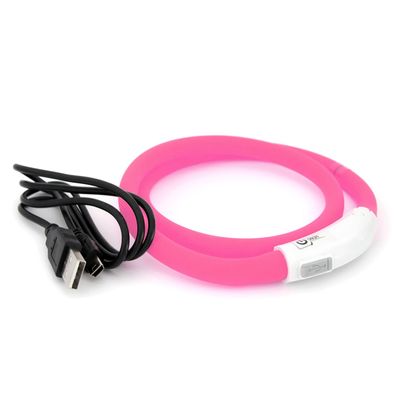 Precorn LED USB Halsband Hund Silikon Hundehalsband in pink Leuchthalsband für Hunde