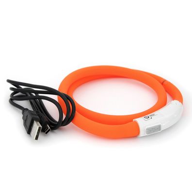 Precorn LED USB Halsband Hund Silikon Hundehalsband in orange Leuchthalsband Hunde