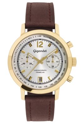 Uhr Herrenuhr Chronograph Gigandet Tramelan G10-005 Silber Gold Datum Lederband