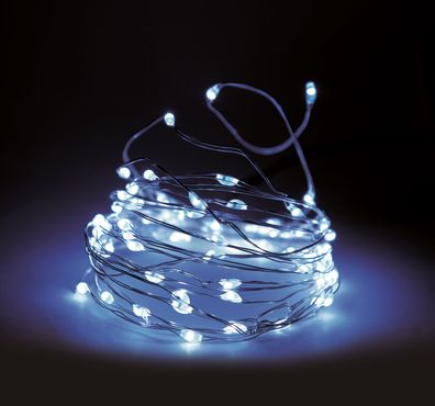 Draht Lichterkette 160 Micro LED - kalt weiß - für Außen mit Timer und 8 Funktionen