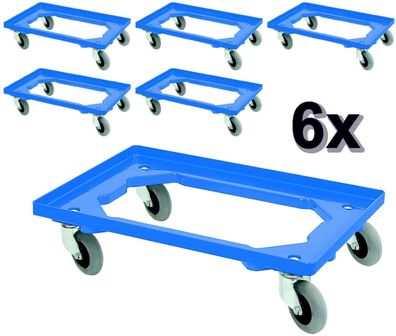 6 Transportroller für Behälter 600x400 mm o. 2x 400x300 mm mit Flüsterrollen, blau