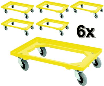 6 Transportroller für Behälter 600x400 mm o. 2x 400x300 mm mit Flüsterrollen, gelb