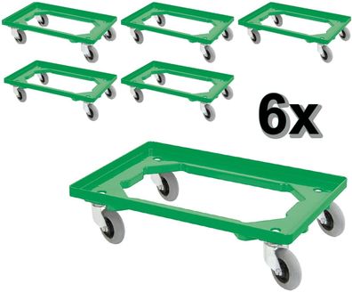 6 Transportroller für Behälter 600x400 mm o. 2x 400x300 mm mit Flüsterrollen, grün