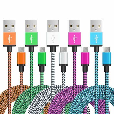 2m Premium Nylon USB-C Typ Kabel Datenkabel 2A Schnellladung für Samsung, Huawei