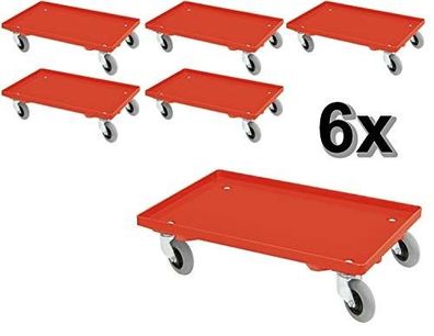 6 Transportroller mit Flüsterrollen, rot, Deck geschlossen, für Boxen 600x400 mm