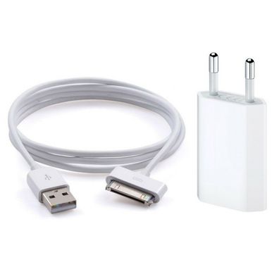 2in1 1m PVC Ladekabel Datenkabel iPhone 3Gs iPhone 4 4s + USB Netzteil Ladegerät