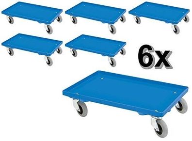 6 Transportroller mit Flüsterrollen, blau, Deck geschlossen, für Boxen 600x400 mm