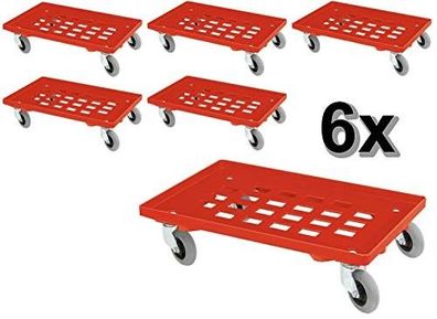 6 Transportroller mit Flüsterrollen, rot, Gitterdeck, für Boxen 600x400 mm