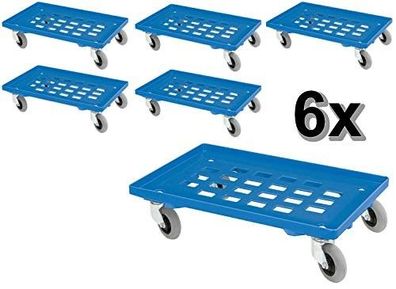 6 Transportroller mit Flüsterrollen, blau, Gitterdeck, für Boxen 600x400 mm