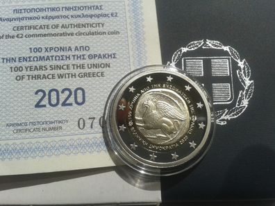 2 euro 2020 PP Griechenland 100 Jahre Vereiningung Thrakiens mit Griechenland