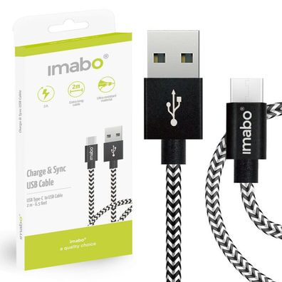 2m imabo® Nylon USB-C Typ C Kabel für Samsung Galaxy S8, S9, Huawei P20, Mate 20
