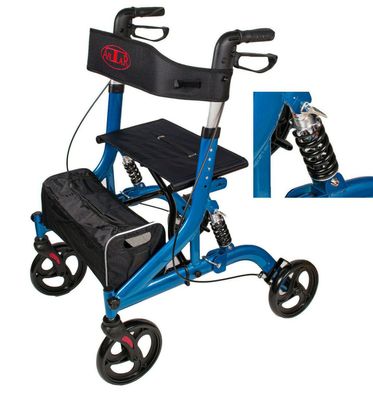 Antar Leichtgewicht Rollator mit Federung Blau Metallic faltbar leicht 136kg