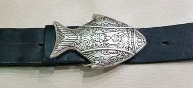 Umjubelt silber Gürtelschnalle Sternzeichen „Dream Fish" Fisch Maritim 9,5x6cm