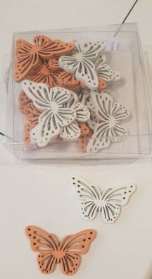 Streudeko Holz Schmetterling weiß orange 24er Box 4x2,5cm