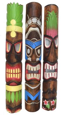 3 Tiki Masken 100cm 3er Set Tiki color Hawaii Maske Holzmaske Wandmasken