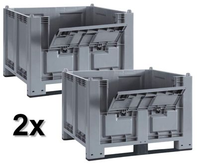 2x Palettenbox mit Kommissionierklappe und 2 Kufen, LxBxH 1200x800x850 mm