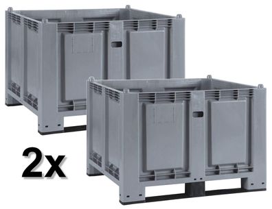 SPAR-SET, 2x Palettenbox mit 2 Kufen, LxBxH 1200x800x850 mm, grau