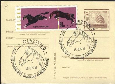 Polen SoStmpl Olsztyn - 18.06.72 Pferd - ( Postkarte) mot4122