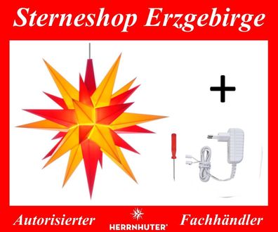 Herrnhuter Ministern A1e gelb-rot Kunststoffstern 13 cm komplett mit Netzgerät