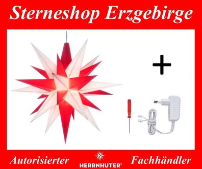 Herrnhuter Ministern A1e weiß-rot Kunststoffstern 13 cm komplett mit Netzgerät