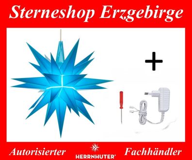 Herrnhuter Ministern A1e blau (LED) Kunststoffstern 13 cm komplett mit Netzgerät