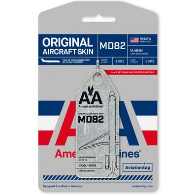 Aviationtag American Airlines MD82 N922TW limitiertes Schlüssel & Kofferanhänger
