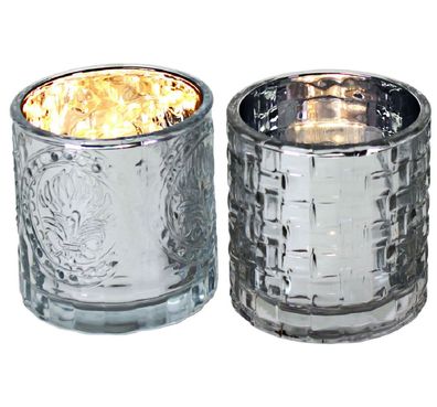 2er Set Teelicht Gläser silber Halter Windlicht Glas H=8 cm Satz Weihnachten Neu