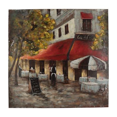 Handgefertigtes Metallbild Cafe ca. 100x100 cm Kunst Bild 3D-Optik Wandbild
